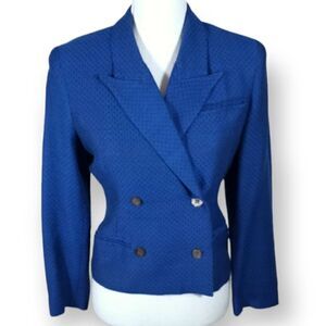 NICOLE MILLER VINTAGE BLUE & BLACK WOOL BLAZER SZ.2 EUC